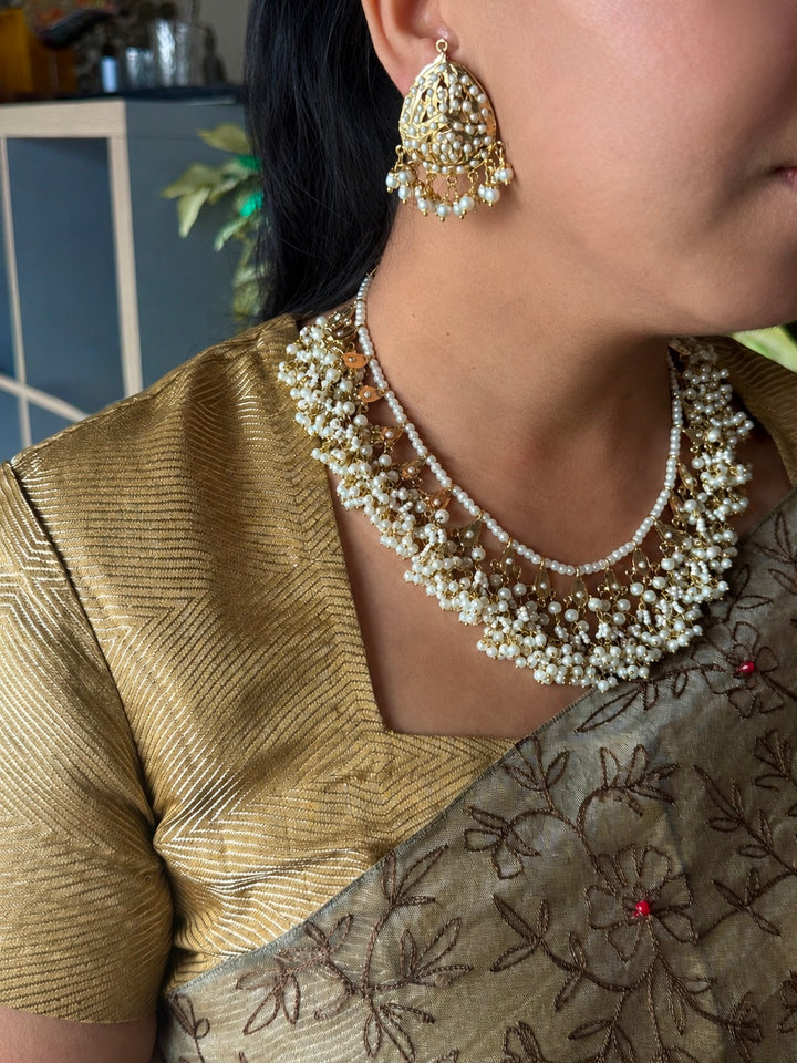 Statement Jadau Pearl Necklace Set | 18k Gold Plated | Pearls
