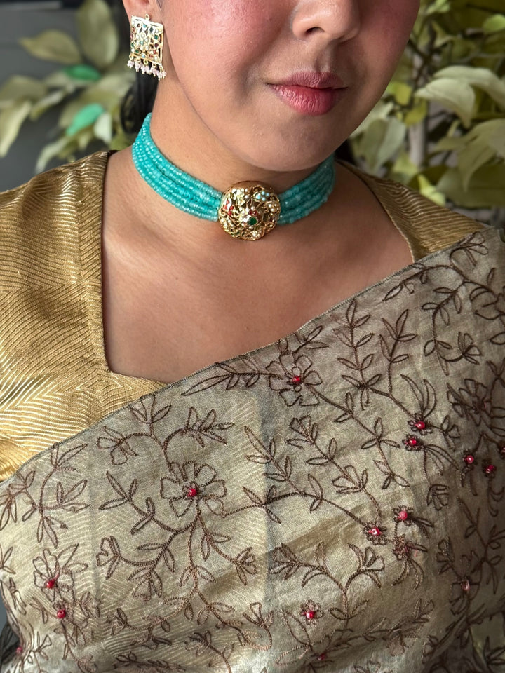 Statement Jadau Choker Necklace Set | 18k Gold Plated | Copper & Semi-Precious Stones