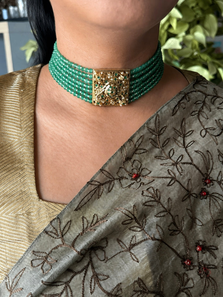 Statement Jadau Choker Necklace Set | 18k Gold Plated | Copper & Semi-Precious Stones