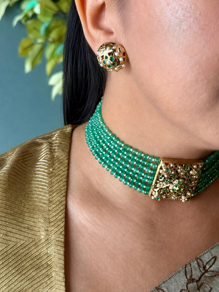 Statement Jadau Choker Necklace Set | 18k Gold Plated | Copper & Semi-Precious Stones