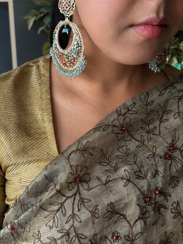 Statement Jadau Chandbaalis | 18k Gold Plated | Copper & Semi-Precious Stones