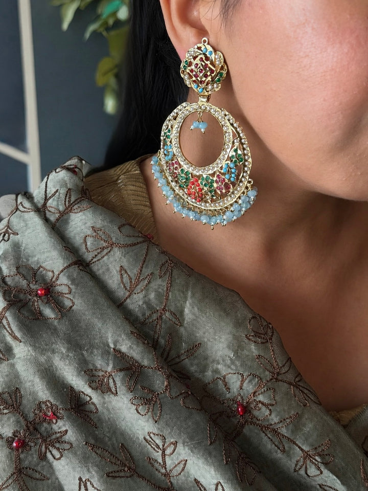 Statement Jadau Chandbaalis | 18k Gold Plated | Copper & Semi-Precious Stones