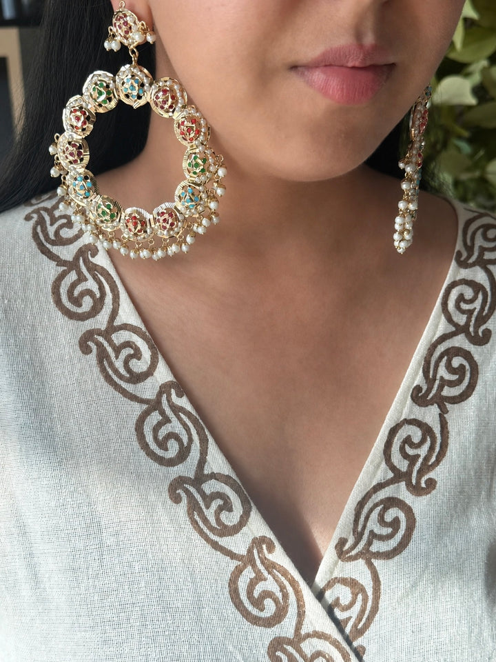 Statement Jadau Chandbaalis | 18k Gold Plated | Copper & Semi-Precious Stones