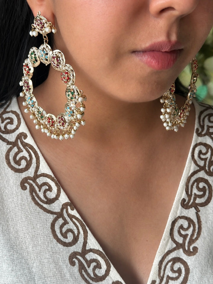 Statement Jadau Chandbaalis | 18k Gold Plated | Copper & Semi-Precious Stones