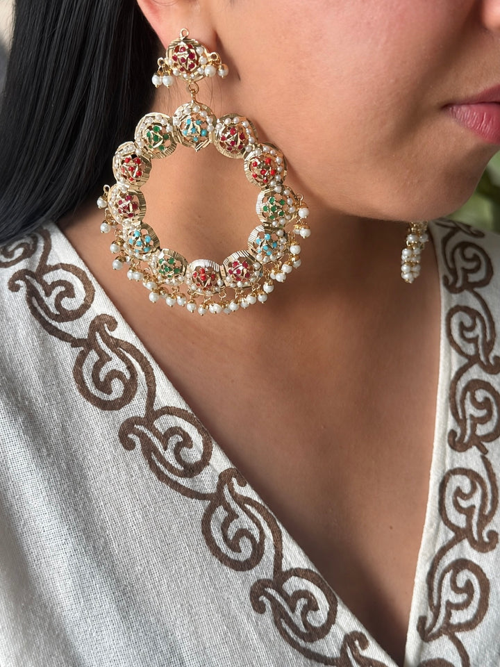 Statement Jadau Chandbaalis | 18k Gold Plated | Copper & Semi-Precious Stones
