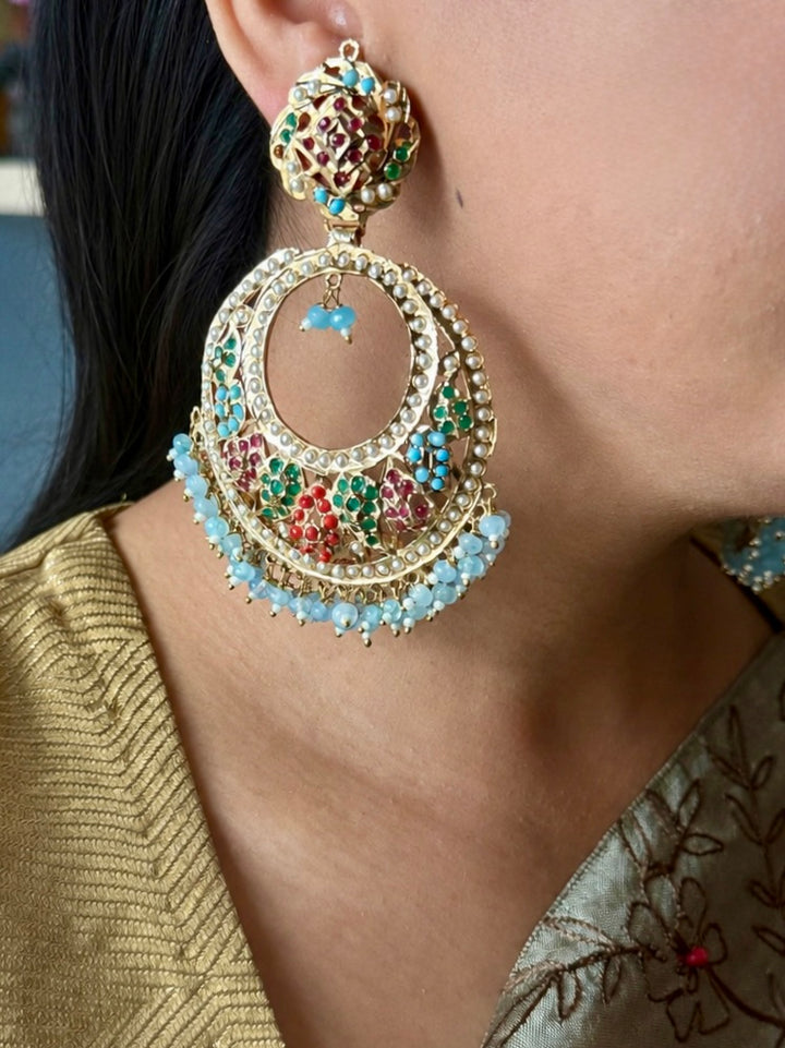 Statement Jadau Chandbaalis | 18k Gold Plated | Copper & Semi-Precious Stones