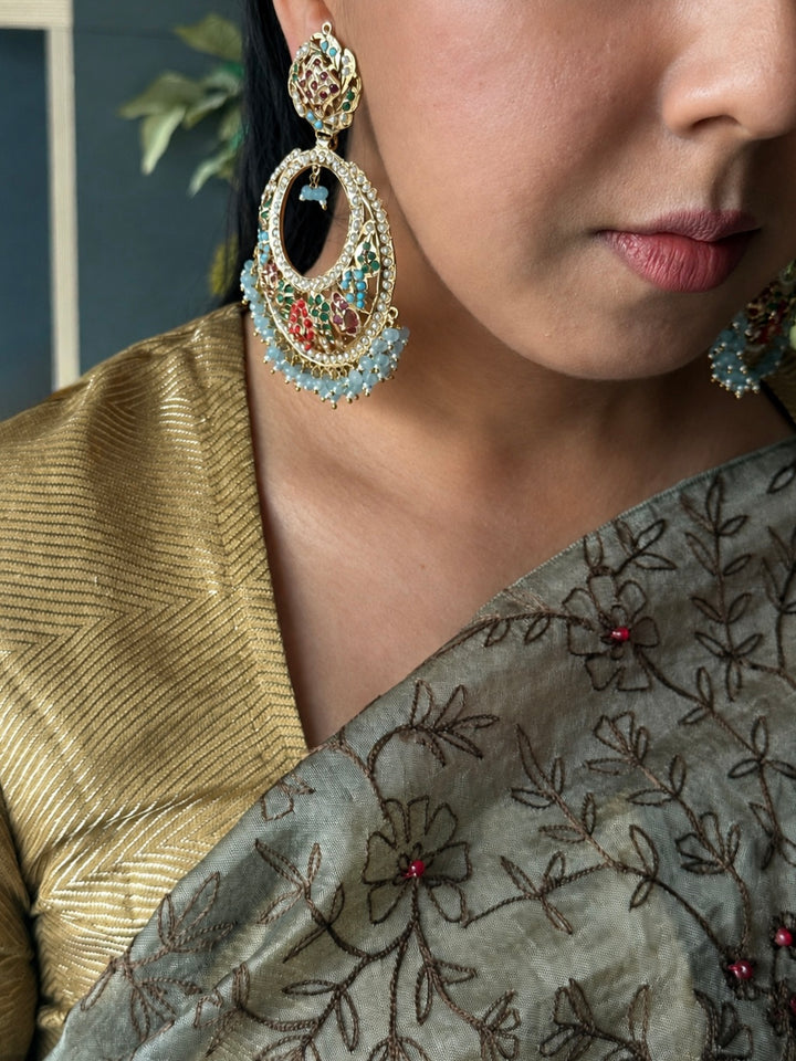 Statement Jadau Chandbaalis | 18k Gold Plated | Copper & Semi-Precious Stones