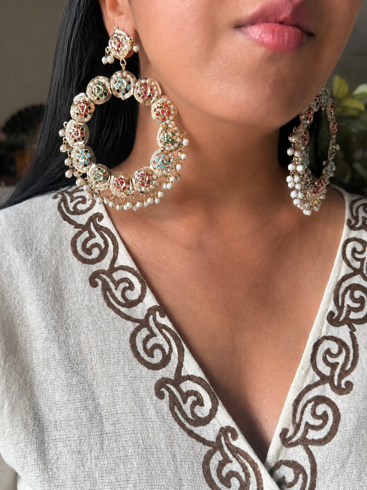 Statement Jadau Chandbaalis | 18k Gold Plated | Copper & Semi-Precious Stones