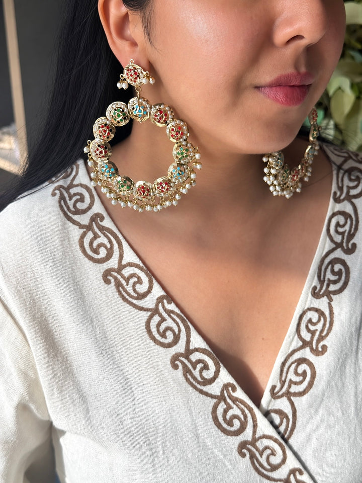 Statement Jadau Chandbaalis | 18k Gold Plated | Copper & Semi-Precious Stones
