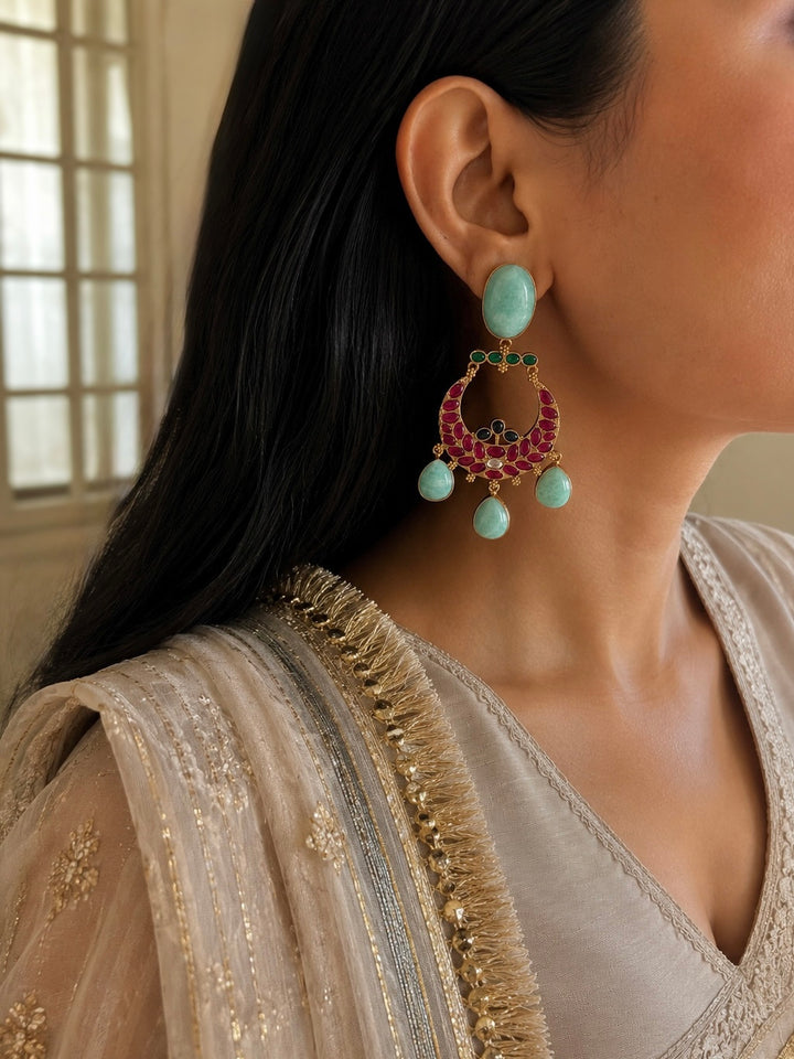 Designer Kempu Earrings with Pastel Amazonite Gemstones