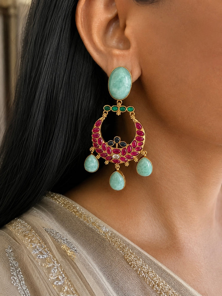 Designer Kempu Earrings with Pastel Amazonite Gemstones