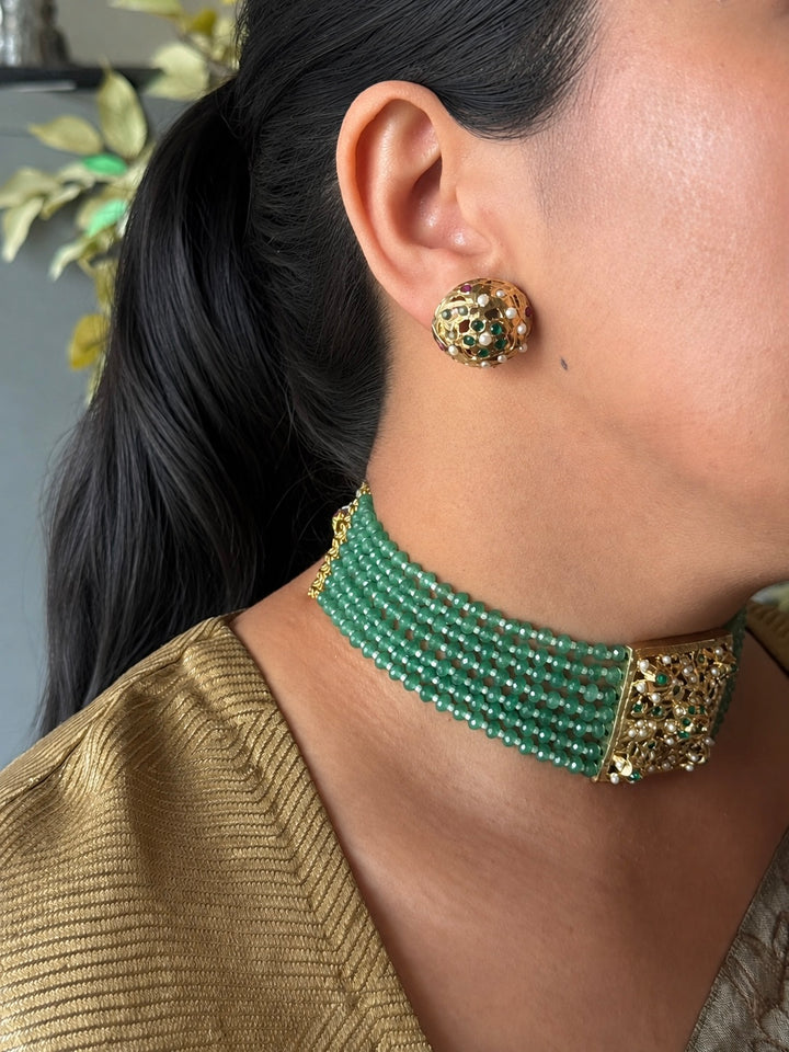 Statement Jadau Choker Necklace Set | 18k Gold Plated | Copper & Semi-Precious Stones