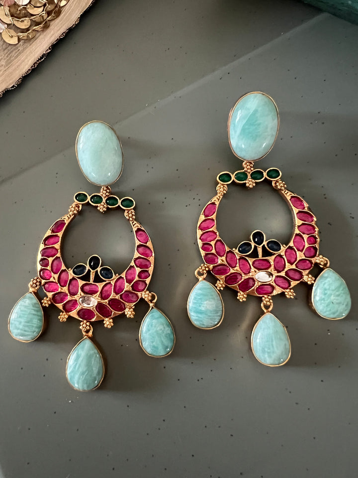 Designer Kempu Earrings with Pastel Amazonite Gemstones