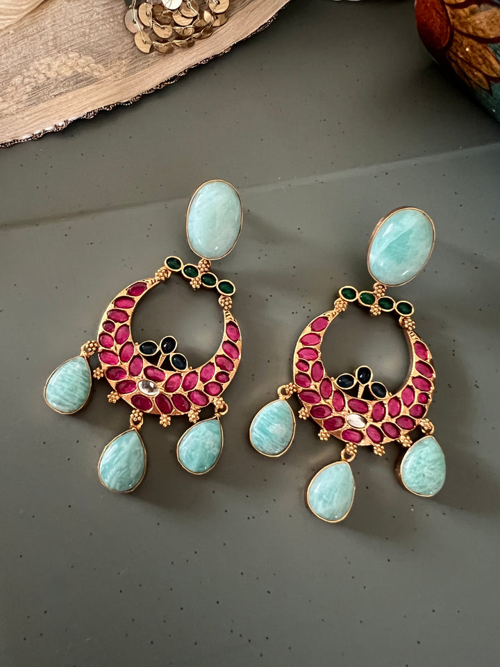 Designer Kempu Earrings with Pastel Amazonite Gemstones