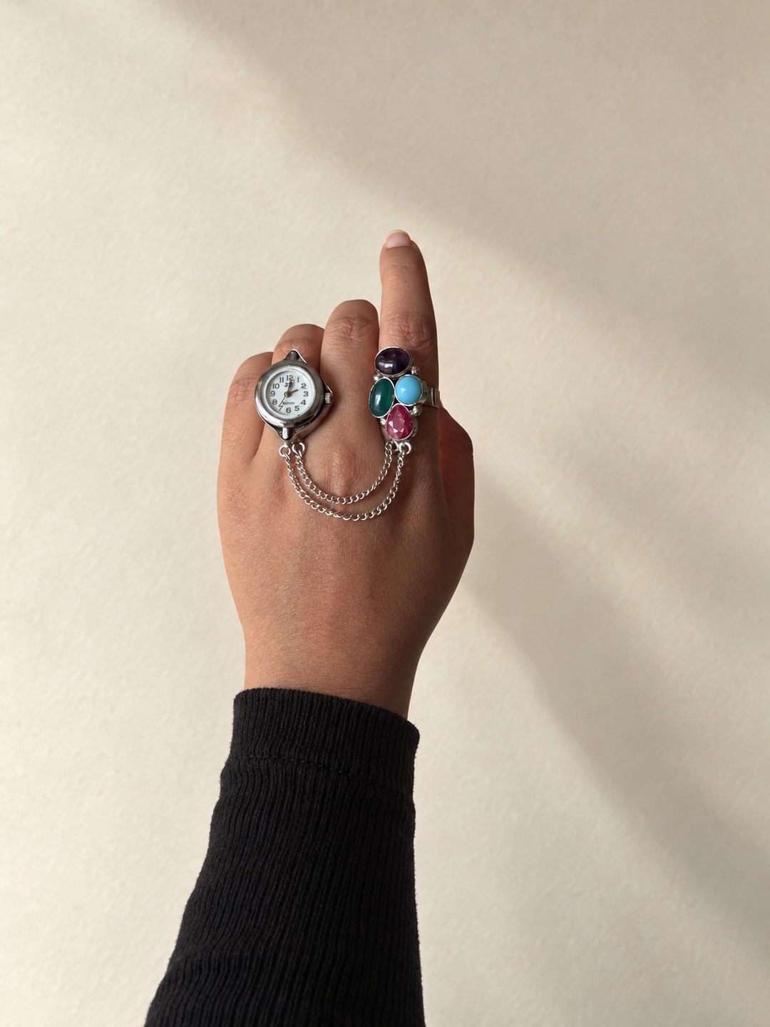 Gemstone Cluster Two-Finger Watch Ring