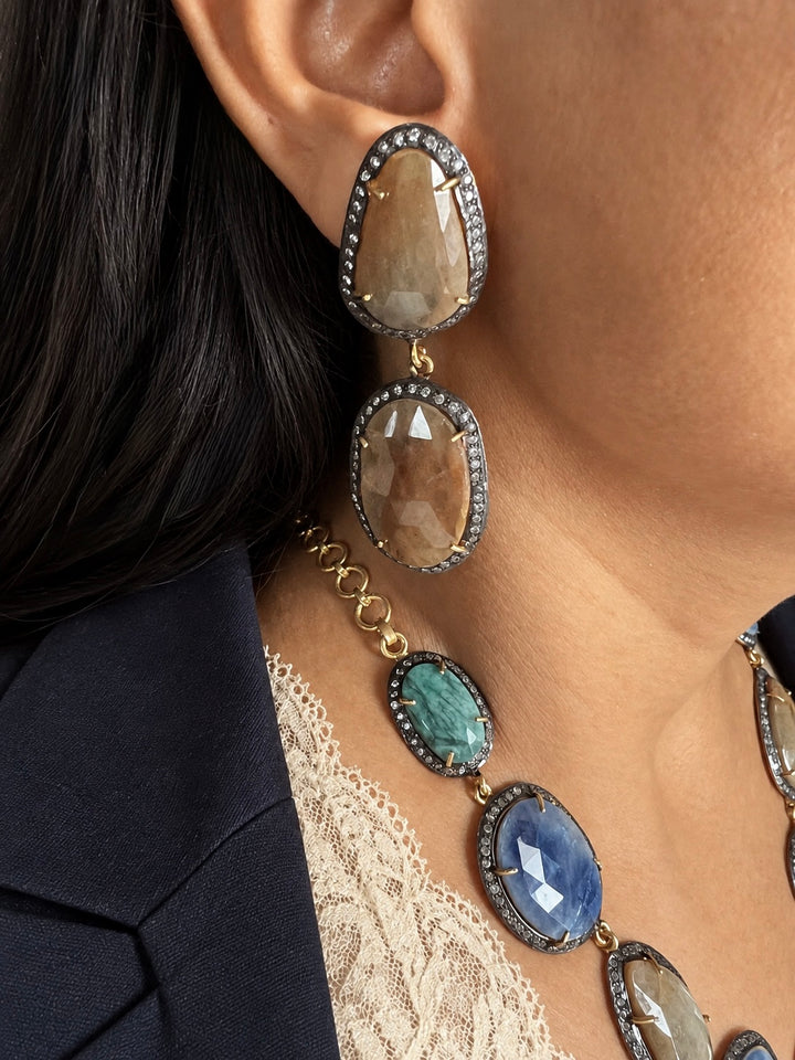 Gold-Plated Multi-Sapphire 925 Silver Necklace Set