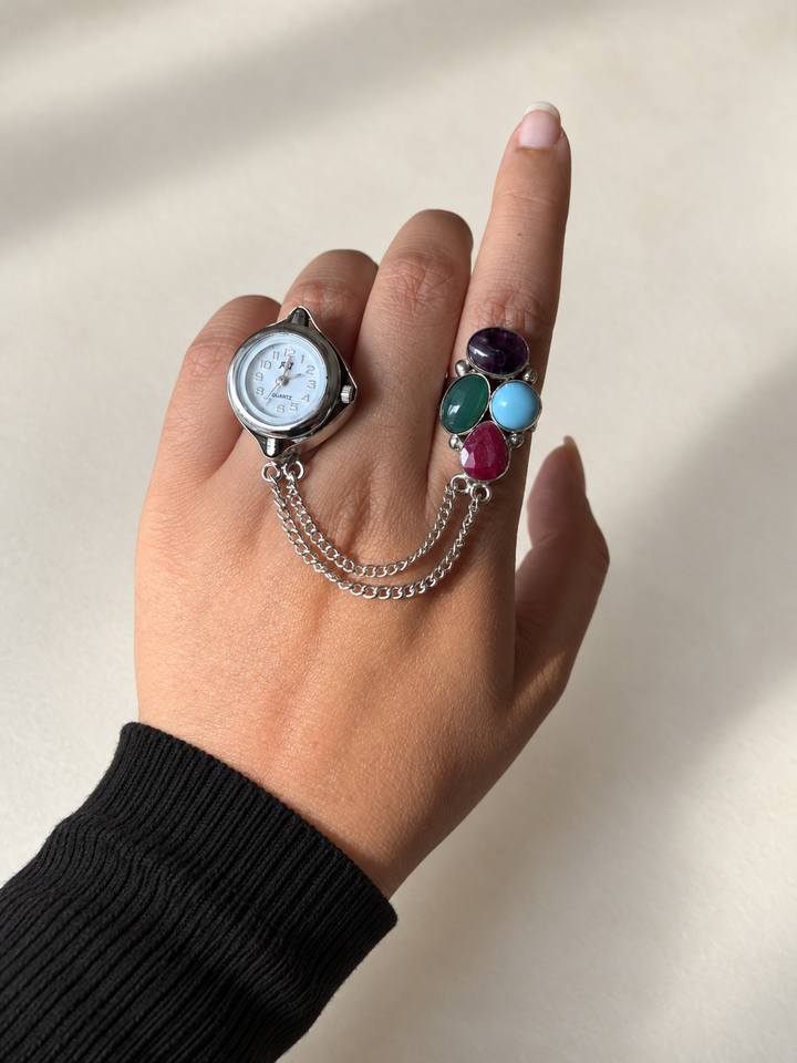 Gemstone Cluster Two-Finger Watch Ring