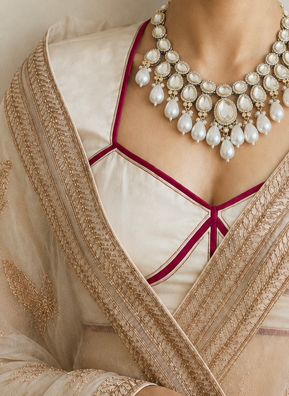 Victorian Kundan Necklace Set with Pearl Drops