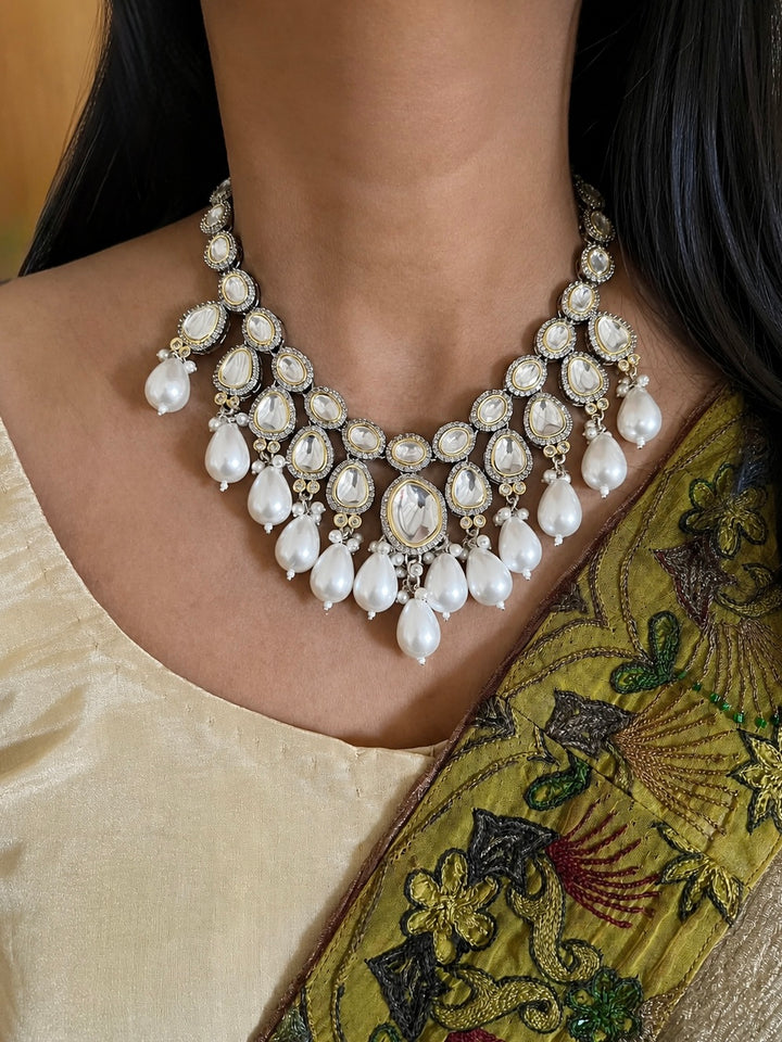 Victorian Kundan Necklace Set with Pearl Drops