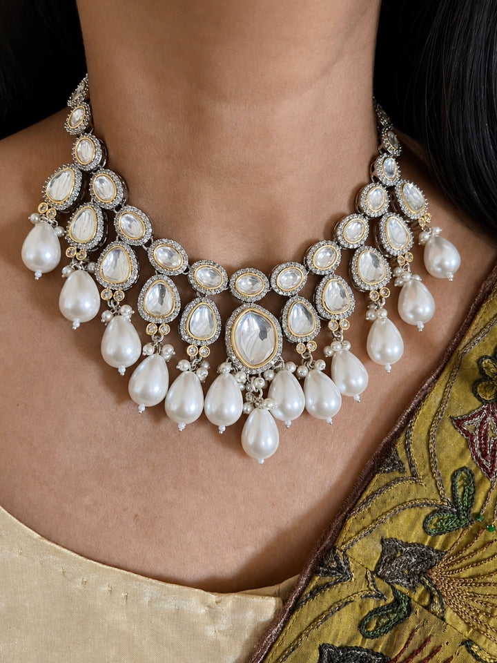 Victorian Kundan Necklace Set with Pearl Drops