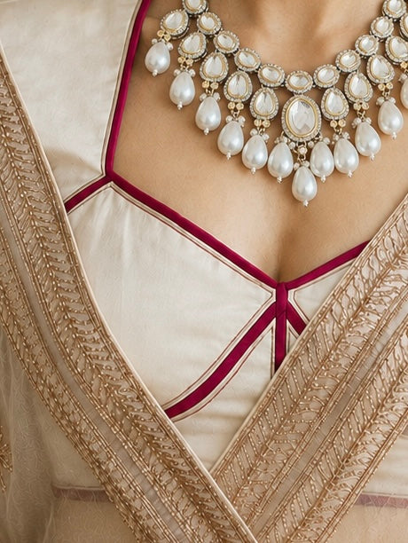 Victorian Kundan Necklace Set with Pearl Drops