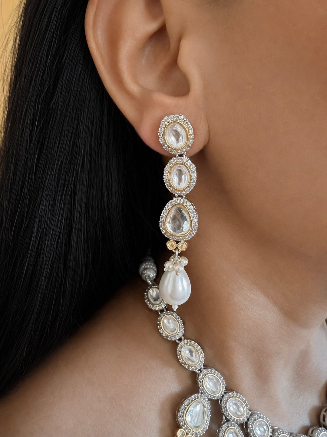 Victorian Kundan Necklace Set with Pearl Drops