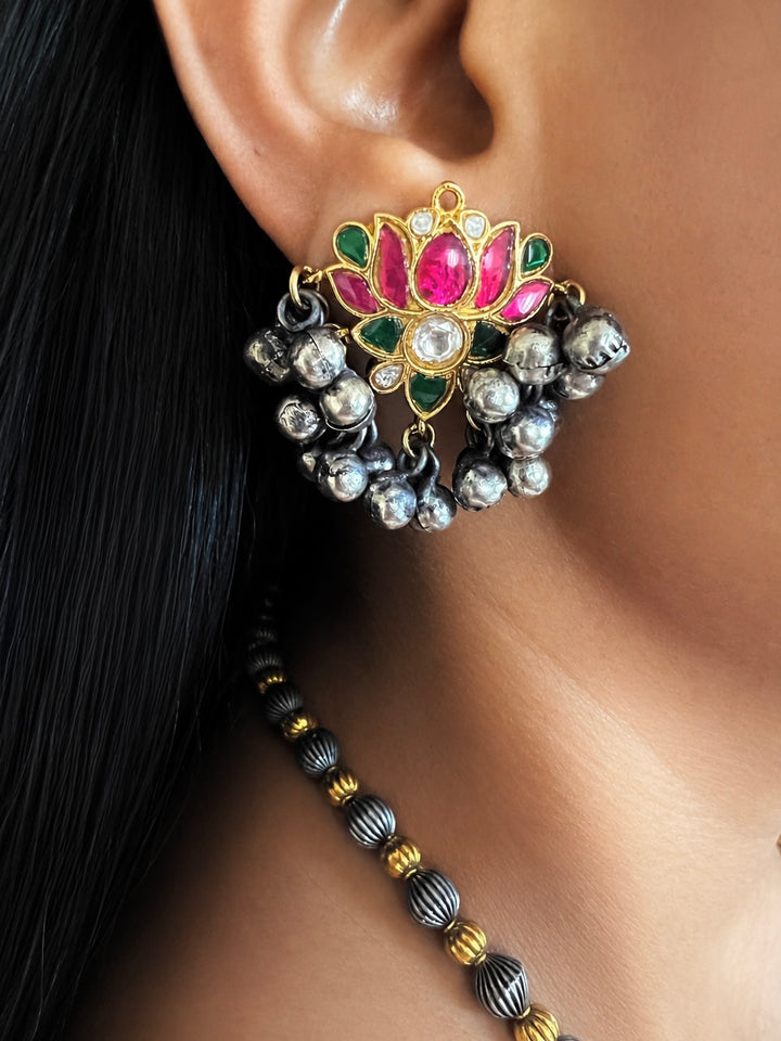 Lotus & Bird Motif Long Bead Mala Necklace Set
