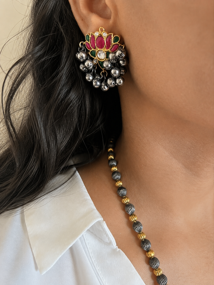 Lotus & Bird Motif Long Bead Mala Necklace Set