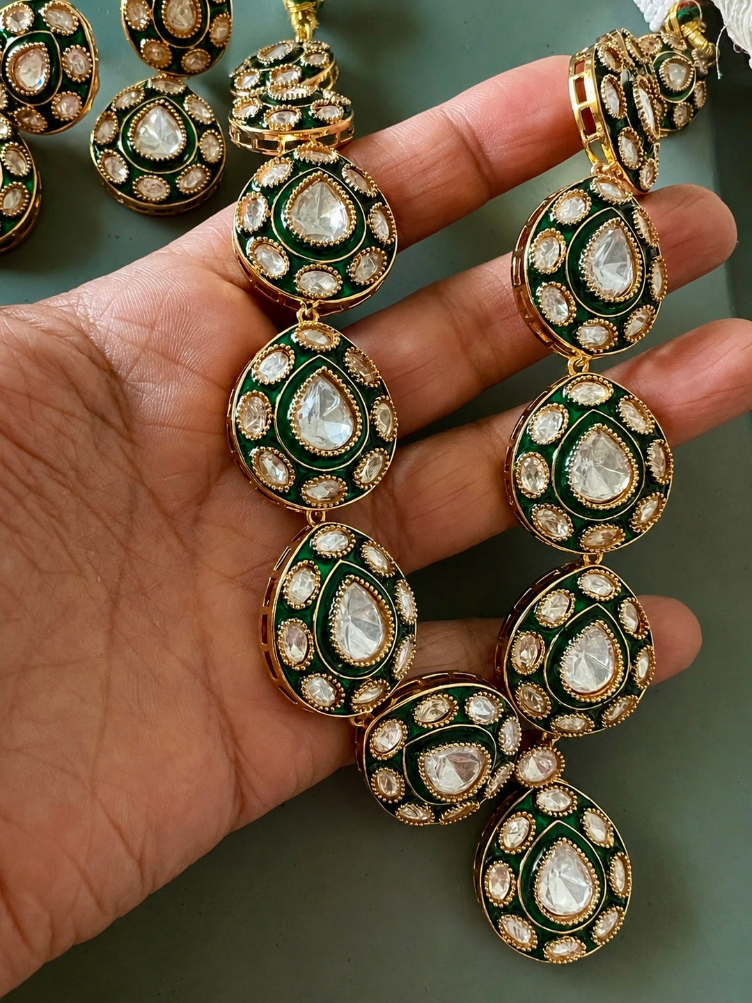 Green Meenakari Kundan Necklace Set with Earrings