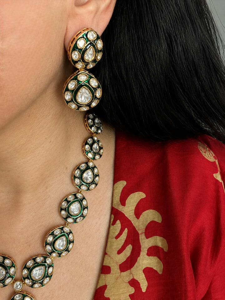Green Meenakari Kundan Necklace Set with Earrings