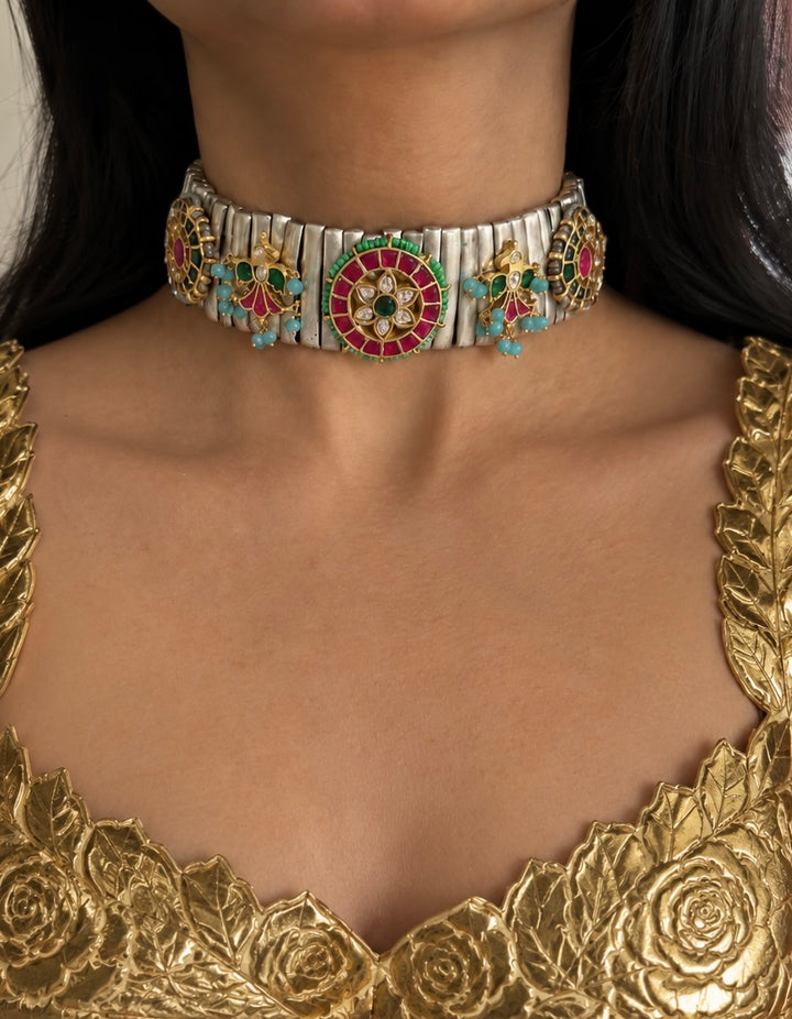 Floral Kundan Choker Set with Matching Lotus Earrings