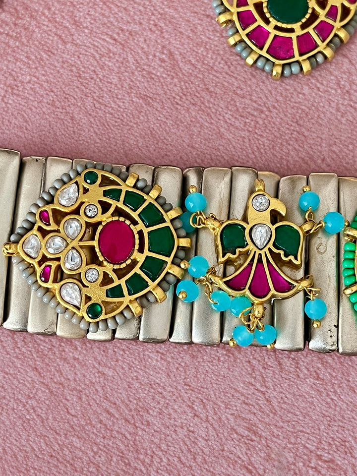 Floral Kundan Choker Set with Matching Lotus Earrings