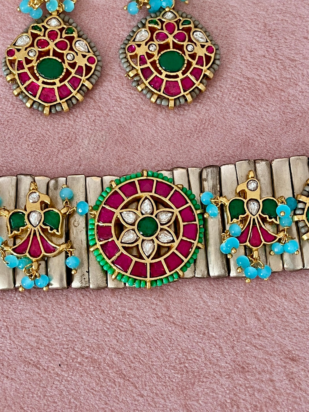 Floral Kundan Choker Set with Matching Lotus Earrings