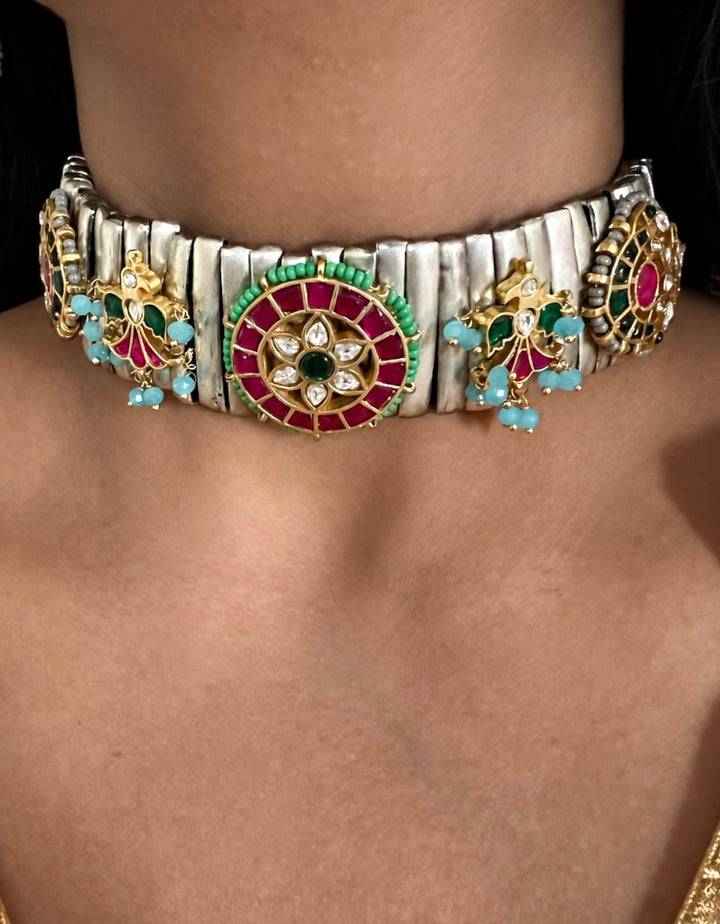 Floral Kundan Choker Set with Matching Lotus Earrings