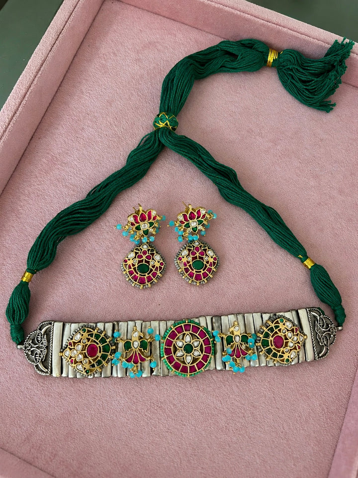 Floral Kundan Choker Set with Matching Lotus Earrings