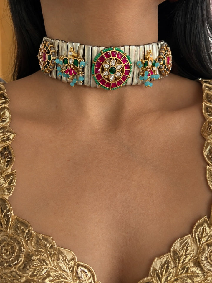 Floral Kundan Choker Set with Matching Lotus Earrings
