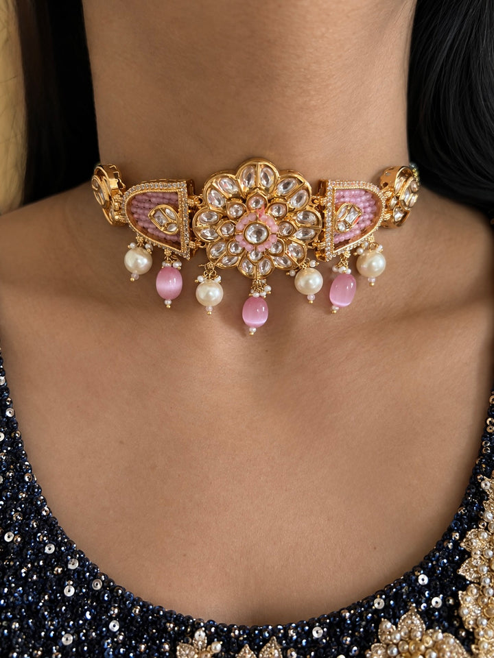 Handcrafted Pastel Pink Kundan Choker Set