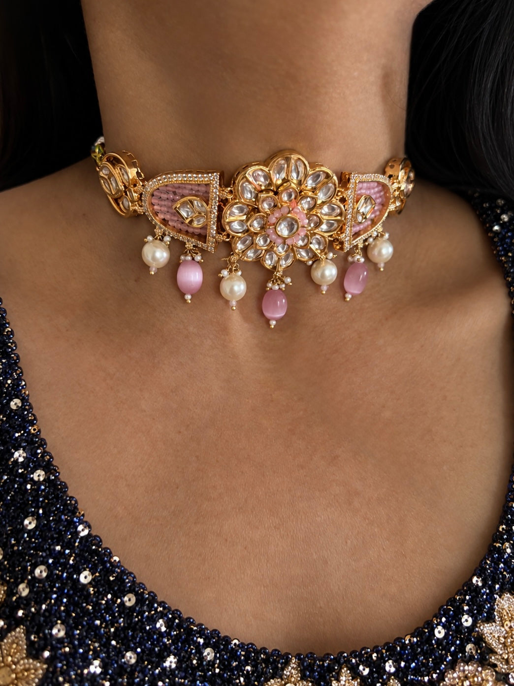 Handcrafted Pastel Pink Kundan Choker Set