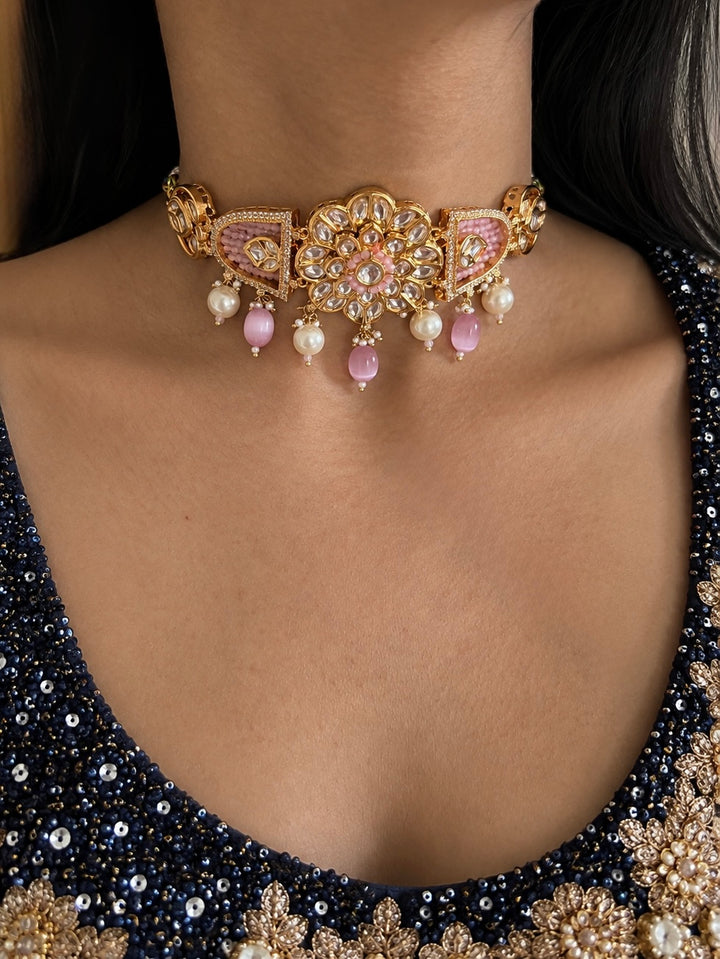 Handcrafted Pastel Pink Kundan Choker Set