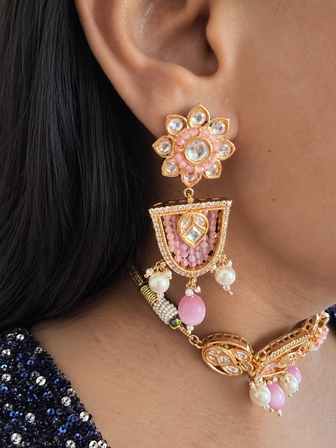 Handcrafted Pastel Pink Kundan Choker Set