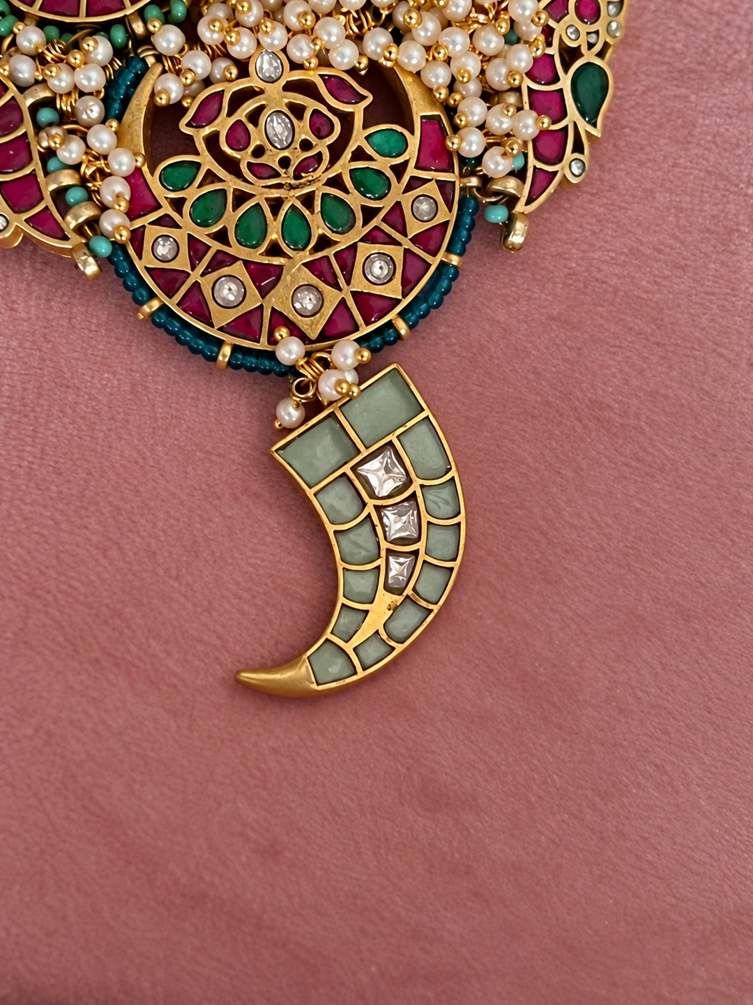 The Neelam Set, Turquoise Multi Strand Bead Pendant Necklace with Jhumka Earrings