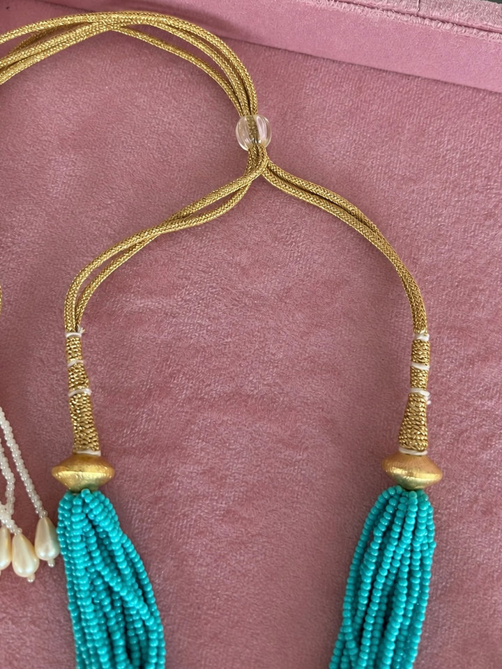 The Neelam Set, Turquoise Multi Strand Bead Pendant Necklace with Jhumka Earrings