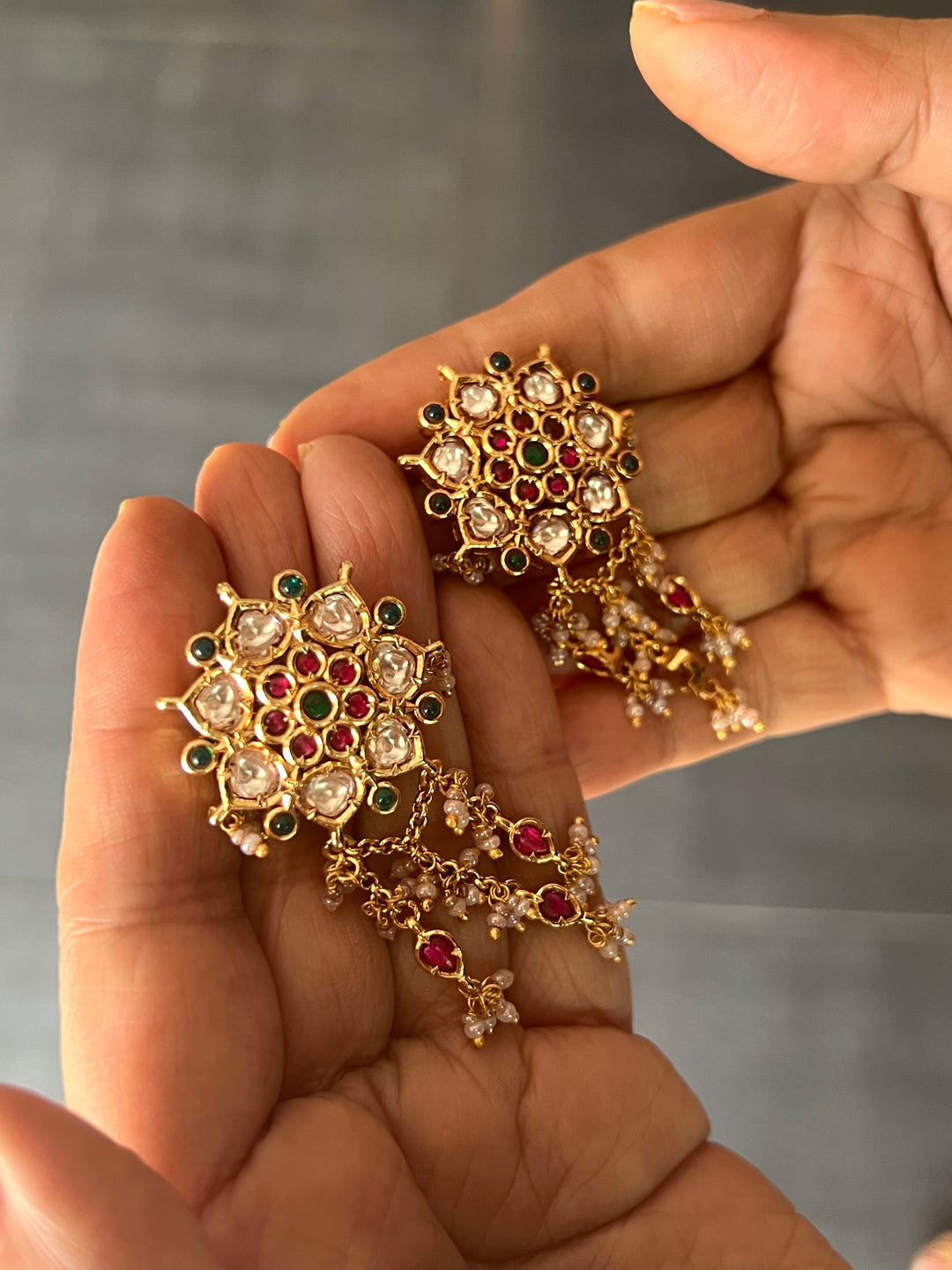Kundan Choker Necklace Set, Ruby Green Jadau Choker Set