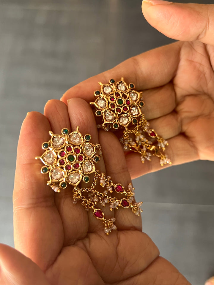Kundan Choker Necklace Set, Ruby Green Jadau Choker Set