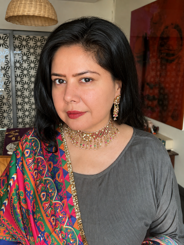 Kundan Choker Necklace Set, Ruby Green Jadau Choker Set