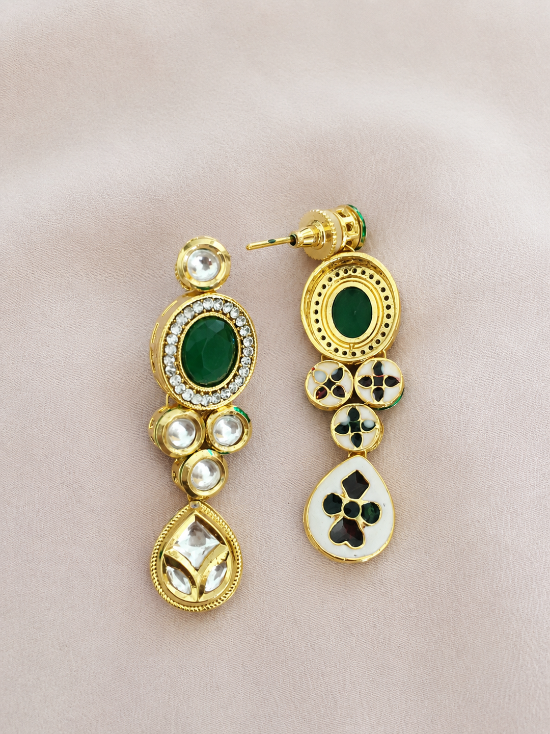 Green Kundan Choker Necklace Set with Earrings, Premium Brass Indian Bridal Jewelry