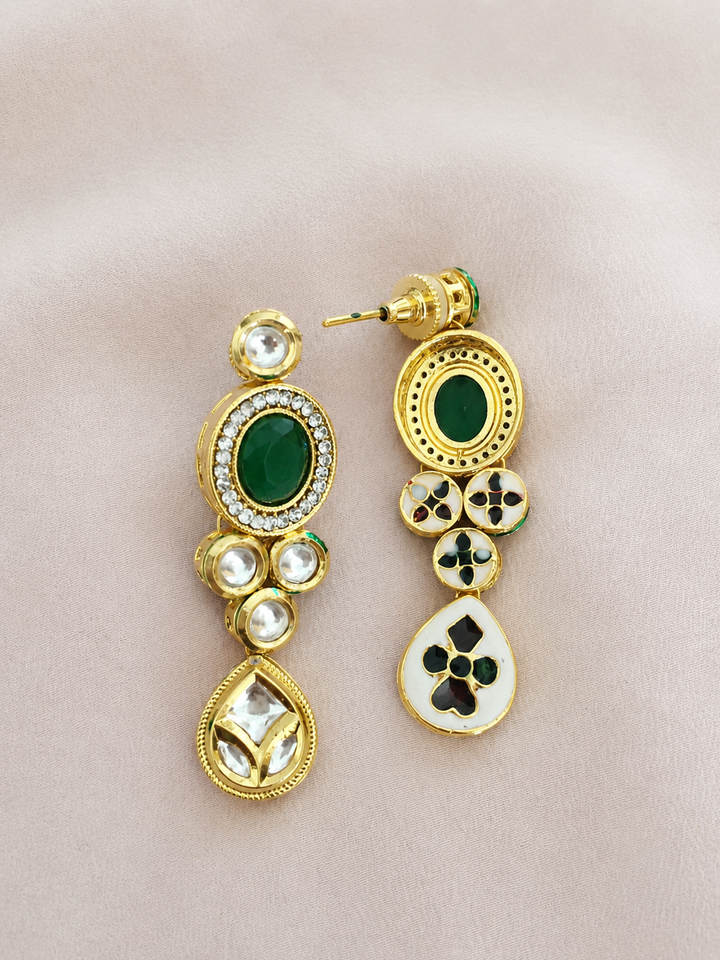 Green Kundan Choker Necklace Set with Earrings, Premium Brass Indian Bridal Jewelry