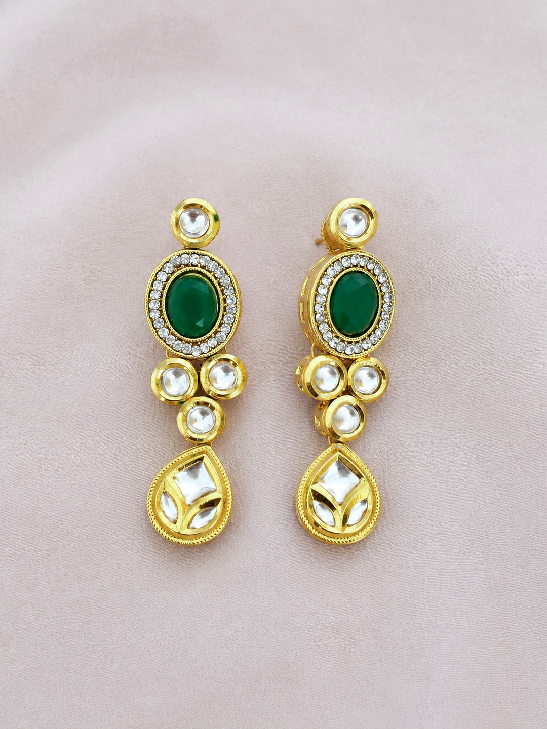 Green Kundan Choker Necklace Set with Earrings, Premium Brass Indian Bridal Jewelry