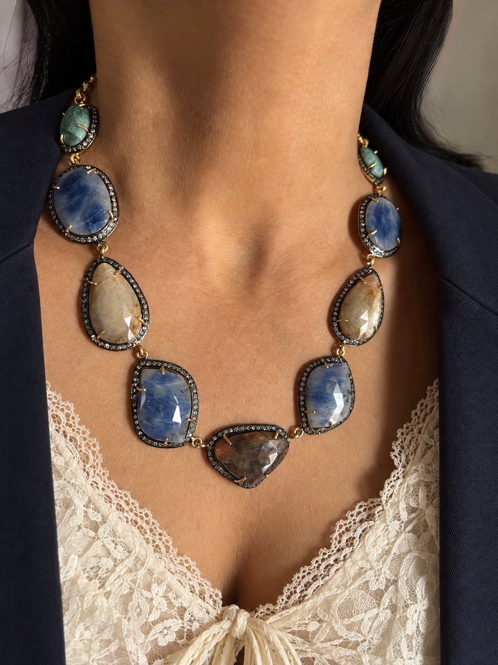 Gold-Plated Multi-Sapphire 925 Silver Necklace Set