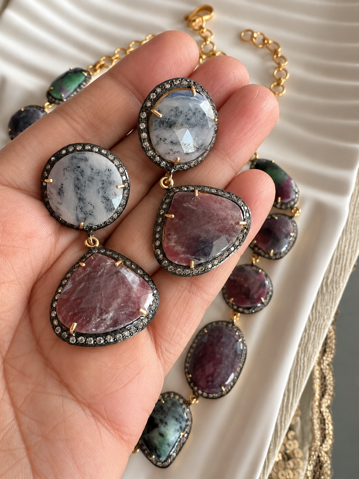 Gold-Plated Multi-Sapphire 925 Silver Necklace Set